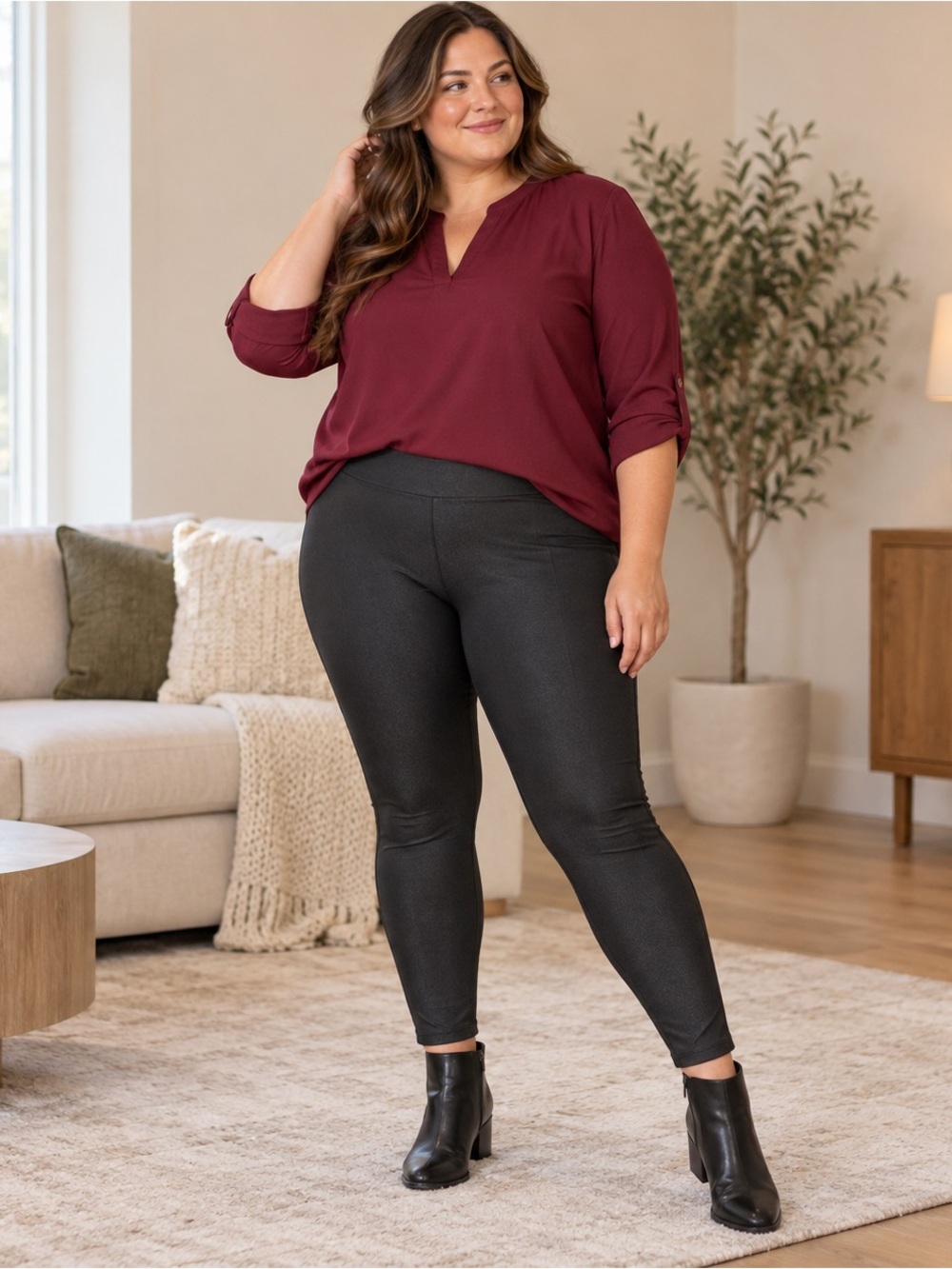Black Faux Leather Look Leggings Plus Size XXL High Rise Stretch